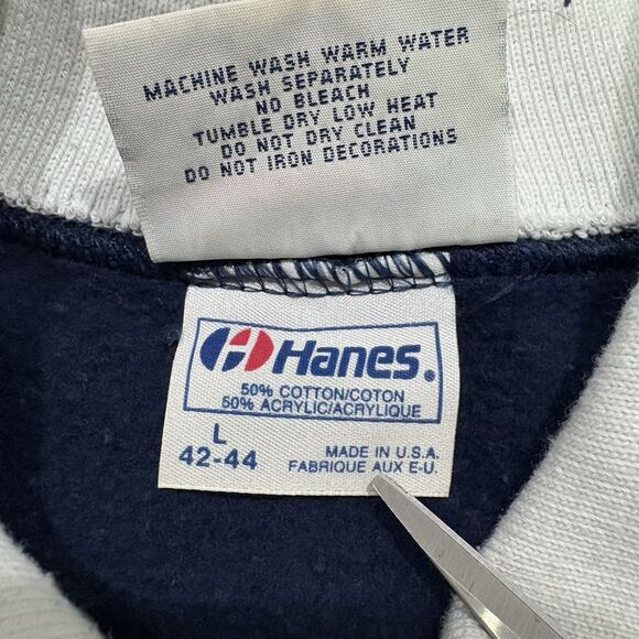 Vtg Morning Sun Collared Sweatshirt White Red Flowers Size L USA Blue Hanes - Picture 5 of 7